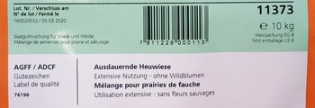 Etichetta adesiva di colore bianco per miscele di lunga durata per prati da sfalcio (Eric Schweizer SA) | © AGFF